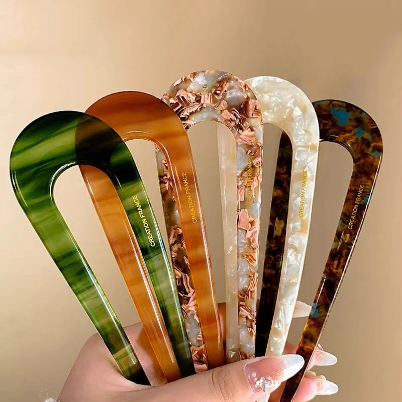 Épingles à cheveux françaises en acétate de Cellulose, fourchettes, imprimé Vintage, épingles à cheveux en forme de U, 2 broches, chignon, bâtons pour femmes, accessoires pour cheveux
