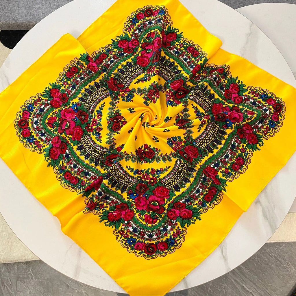 70*70 cm russe Floral carré écharpe femmes de luxe fleur imprimé Bandana bandeau ethnique mouchoir bandeau foulards