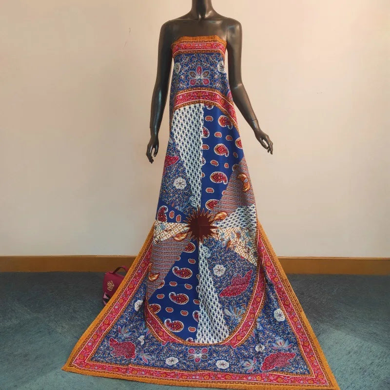 Tissu africain Batik en coton imprimé rouge bleu Java, pour robe, tissu ciré, 6Yards de Long, R2960