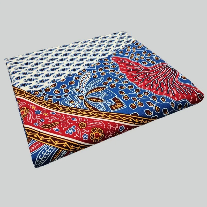 Tissu africain Batik en coton imprimé rouge bleu Java, pour robe, tissu ciré, 6Yards de Long, R2960