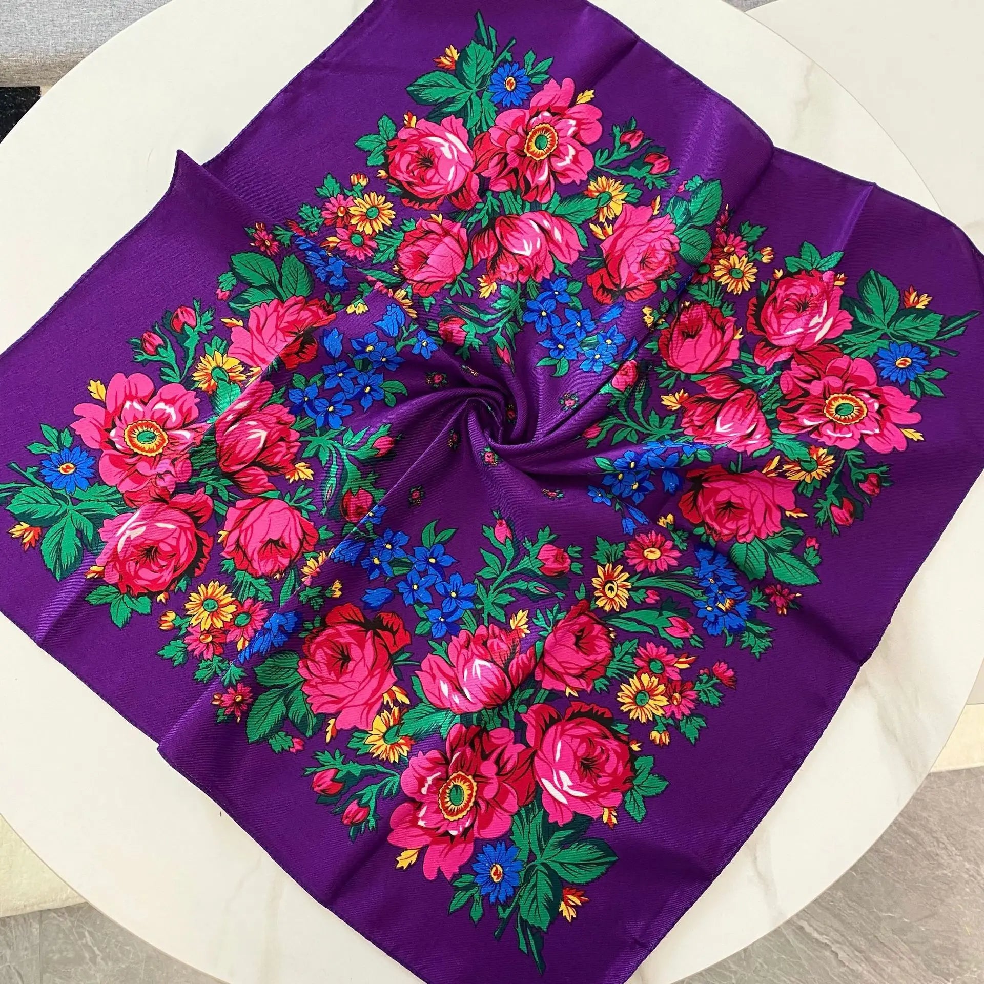 70*70 cm russe Floral carré écharpe femmes de luxe fleur imprimé Bandana bandeau ethnique mouchoir bandeau foulards