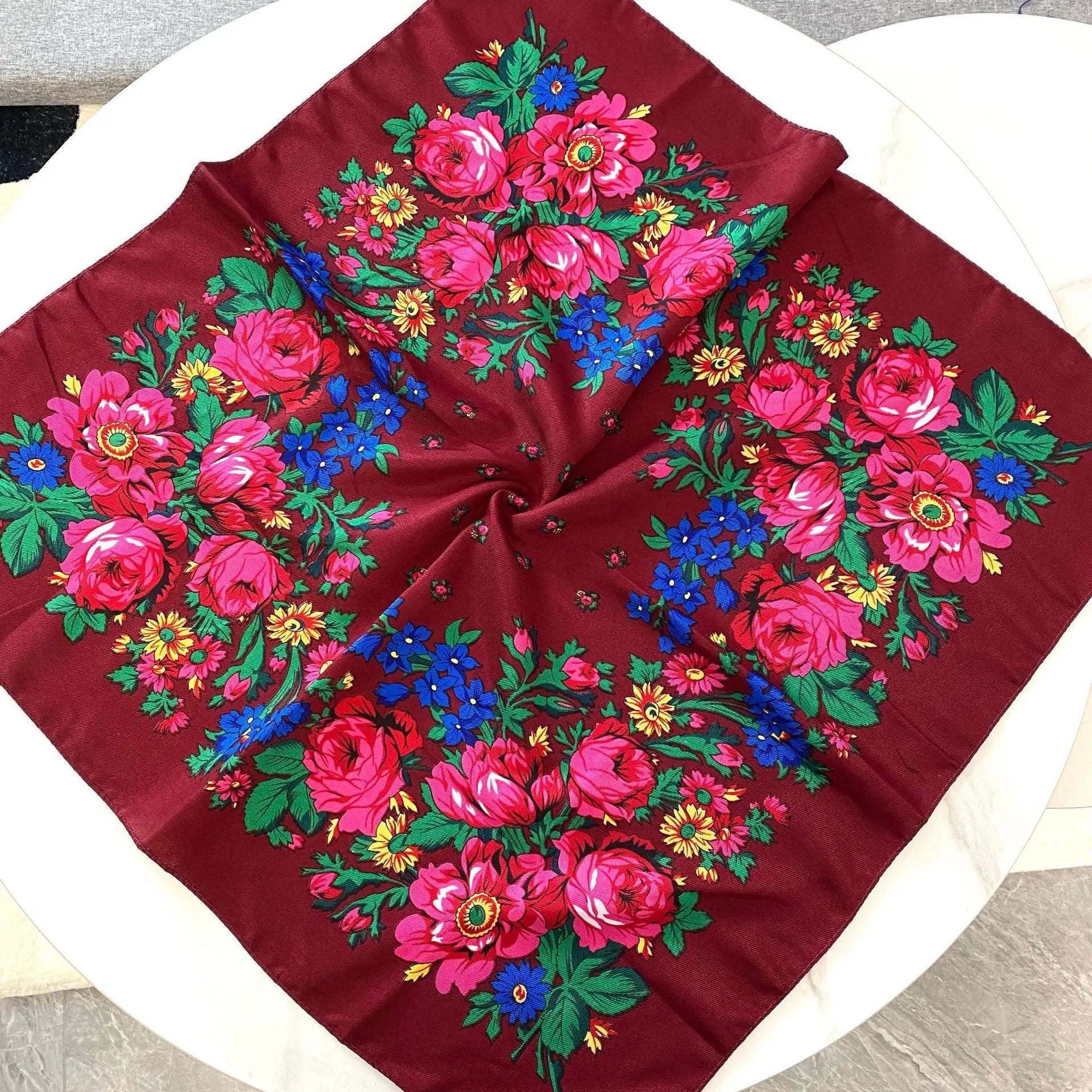 70*70 cm russe Floral carré écharpe femmes de luxe fleur imprimé Bandana bandeau ethnique mouchoir bandeau foulards