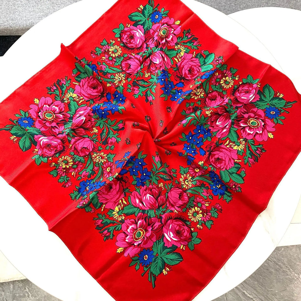70*70 cm russe Floral carré écharpe femmes de luxe fleur imprimé Bandana bandeau ethnique mouchoir bandeau foulards