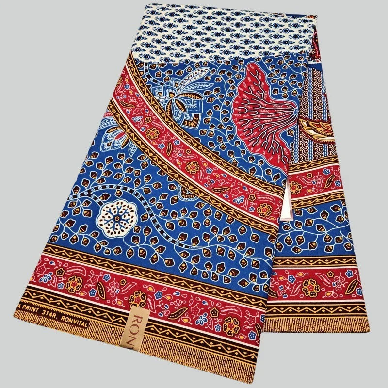 Tissu africain Batik en coton imprimé rouge bleu Java, pour robe, tissu ciré, 6Yards de Long, R2960