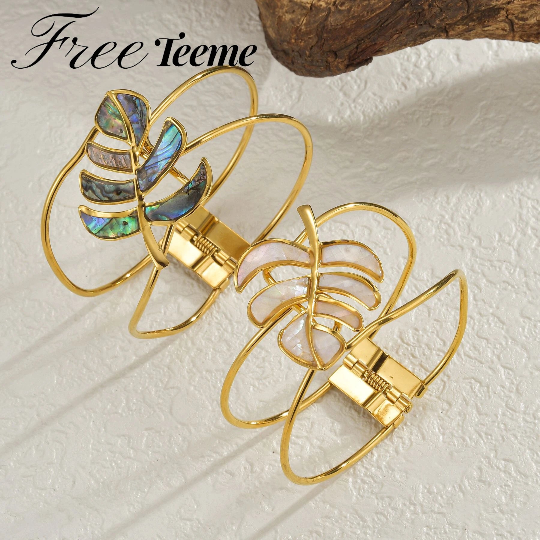 Freeteeme – Bracelet en forme de feuille colorée exagérée, en acier inoxydable plaqué or, boucle creuse, bijoux cadeau pour Couple