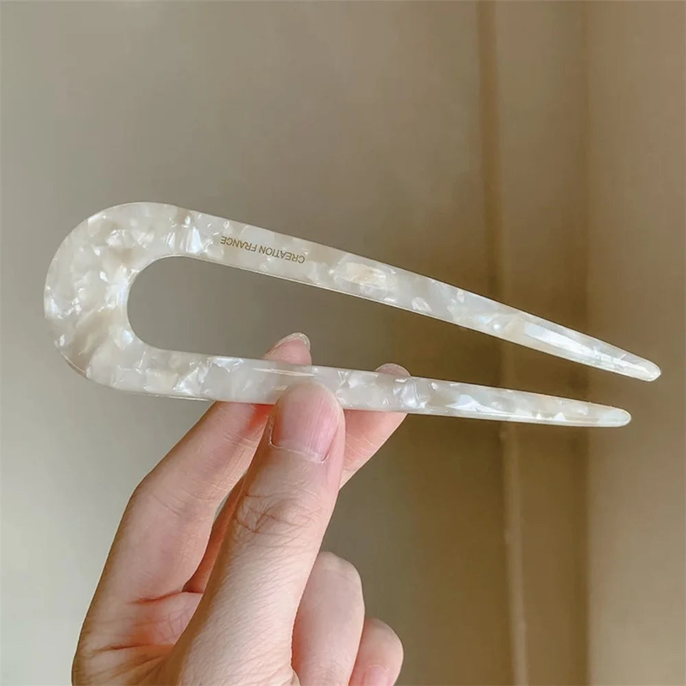 Épingles à cheveux françaises en acétate de Cellulose, fourchettes, imprimé Vintage, épingles à cheveux en forme de U, 2 broches, chignon, bâtons pour femmes, accessoires pour cheveux